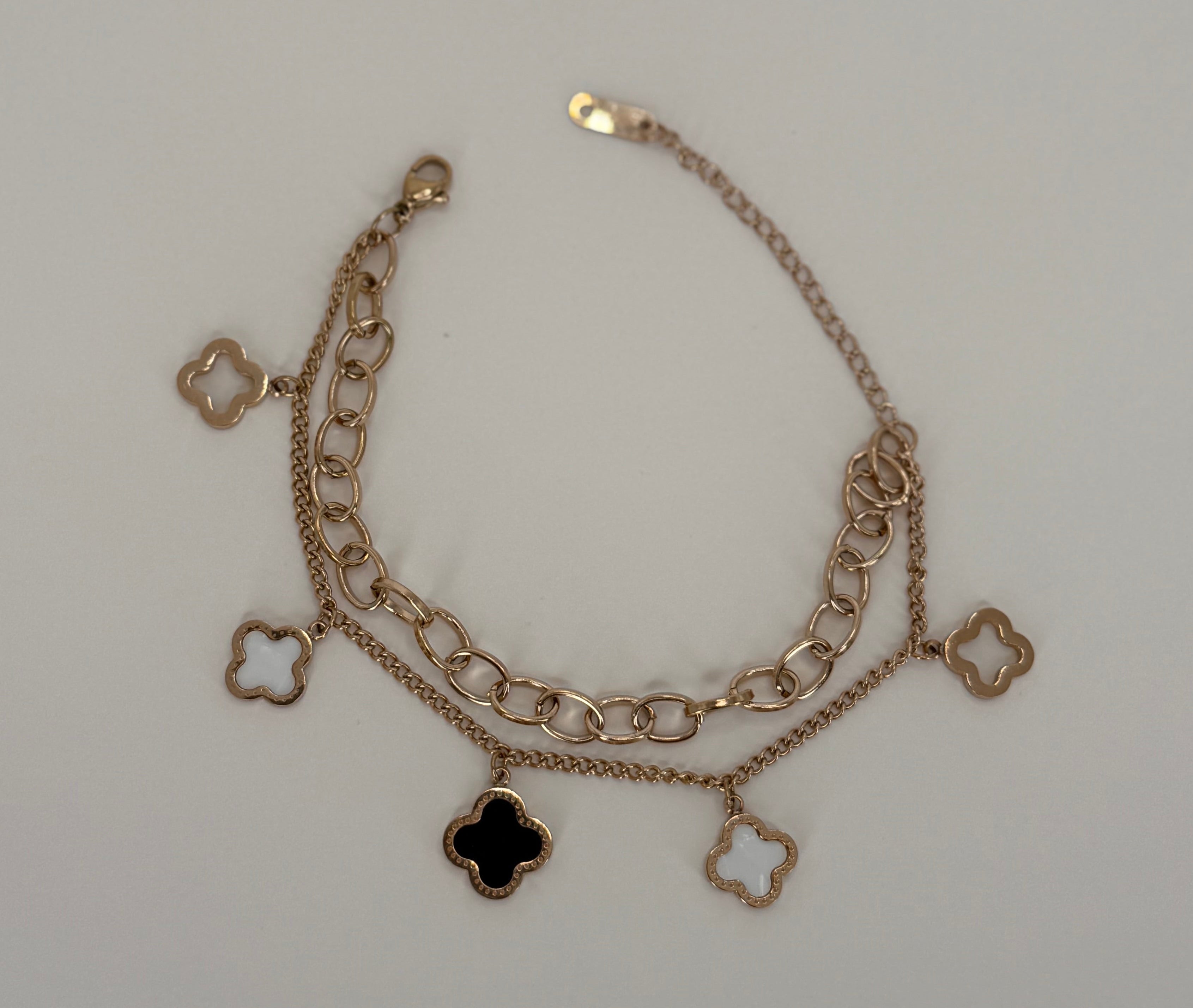 Bracciale doppia catena quadrifoglio