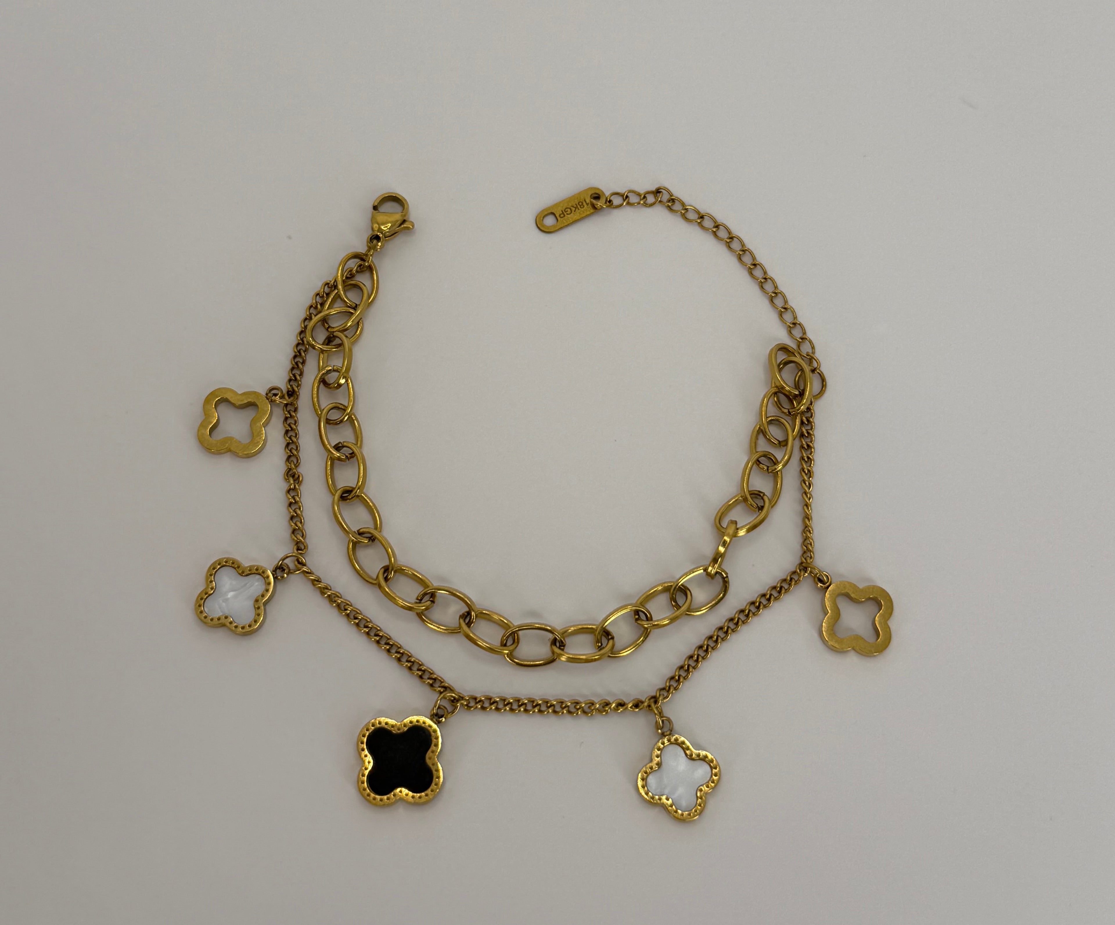 Bracciale doppia catena quadrifoglio
